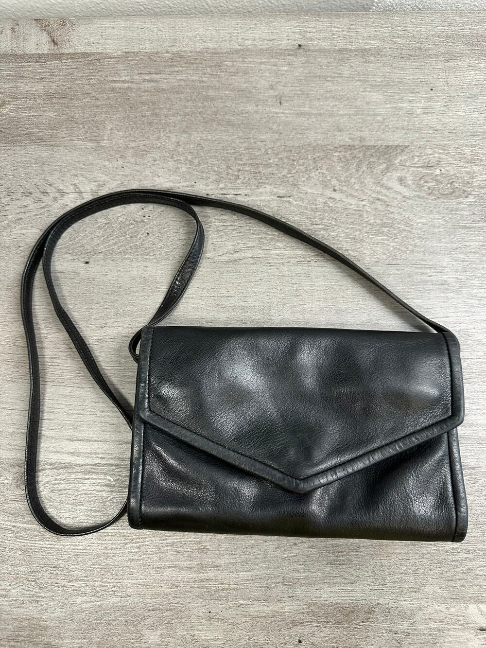 Julia Duren Leather Crossbody Organizer Wallet Bag Black